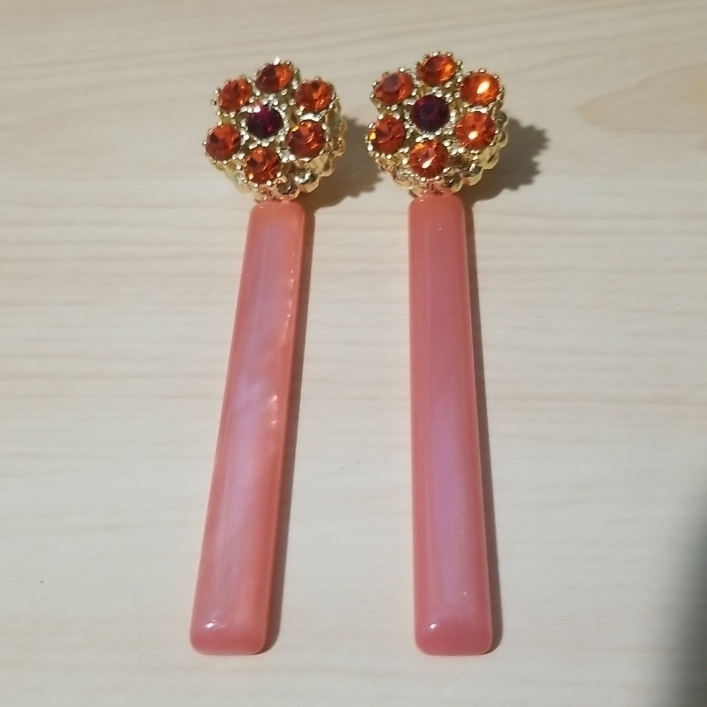 RACHEL COMEY Mission Acrylic Matchstick Drop Earrings Rhinestone Clutter ~ NWOT